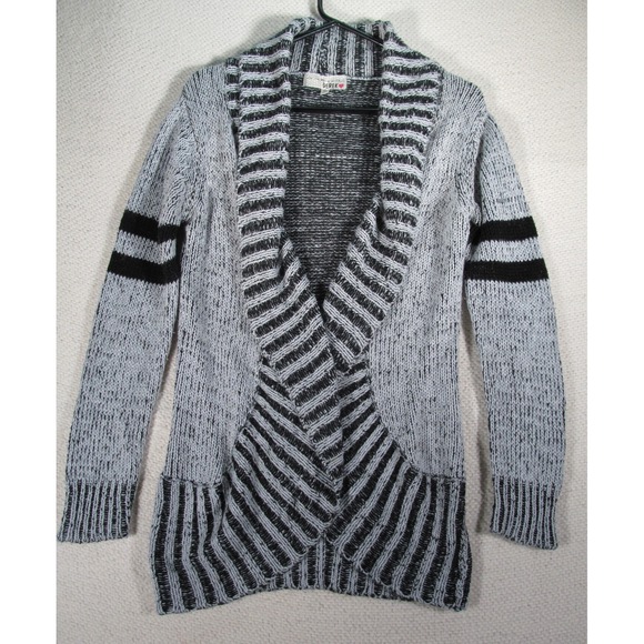 I'm In Love With Derek Women's Sweater Cardigan Gray Black Stripe Size Med - Picture 1 of 12
